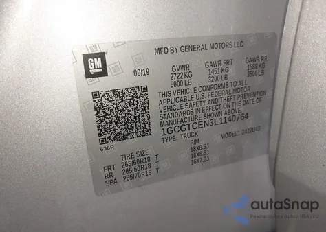 2020 Chevrolet Colorado 4Wd Long Box Lt z USA, uszkodzony, nr VIN 1GCGTCEN3L1140764